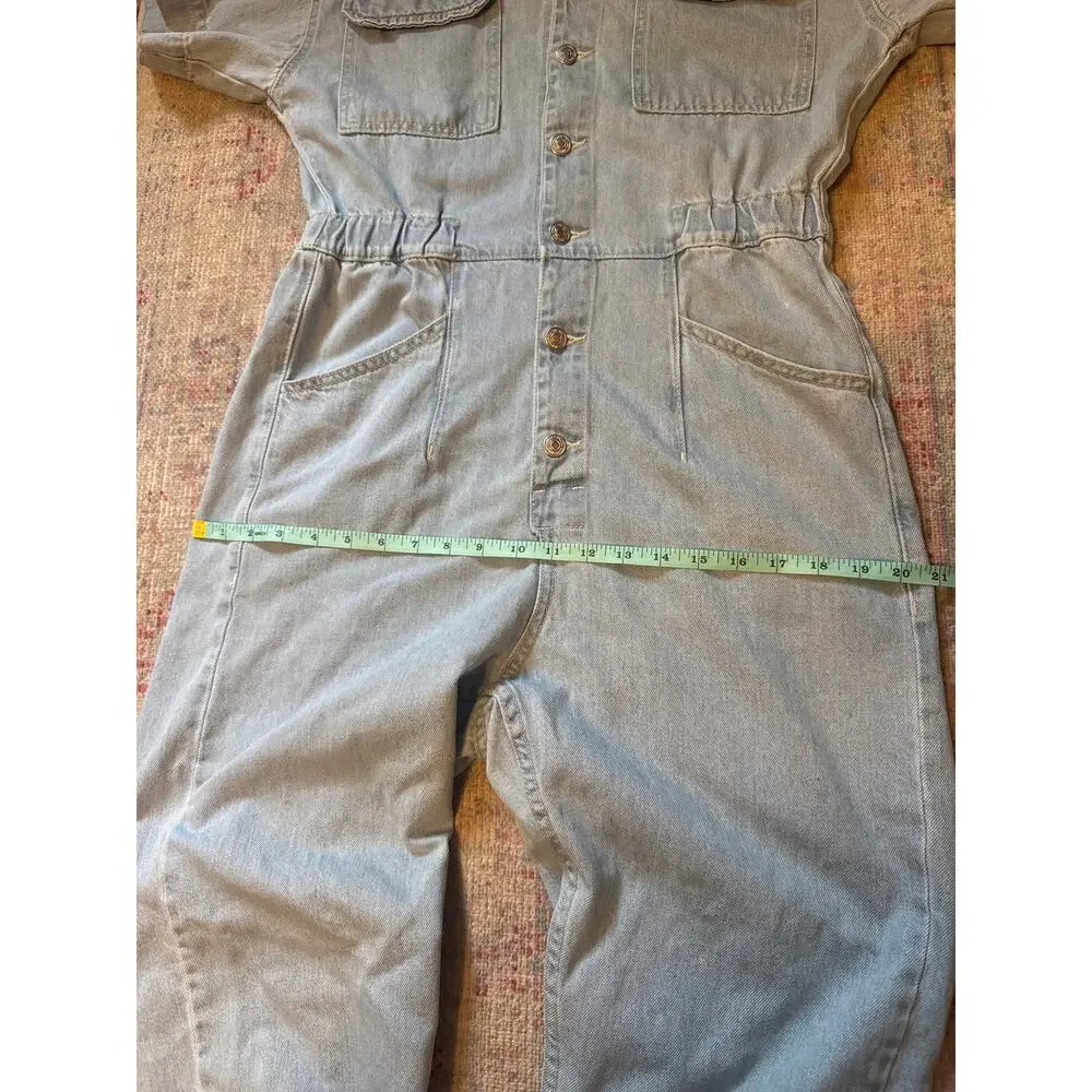 We The Free Marci Jumpsuit MClear Skies Denim Coveralls Boho Utility Romper